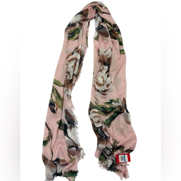Vince Camuto Pale Rose Quartz Floral Oblong Scarf Wrap Fringe Trim Pink NEW - Picture 1 of 8